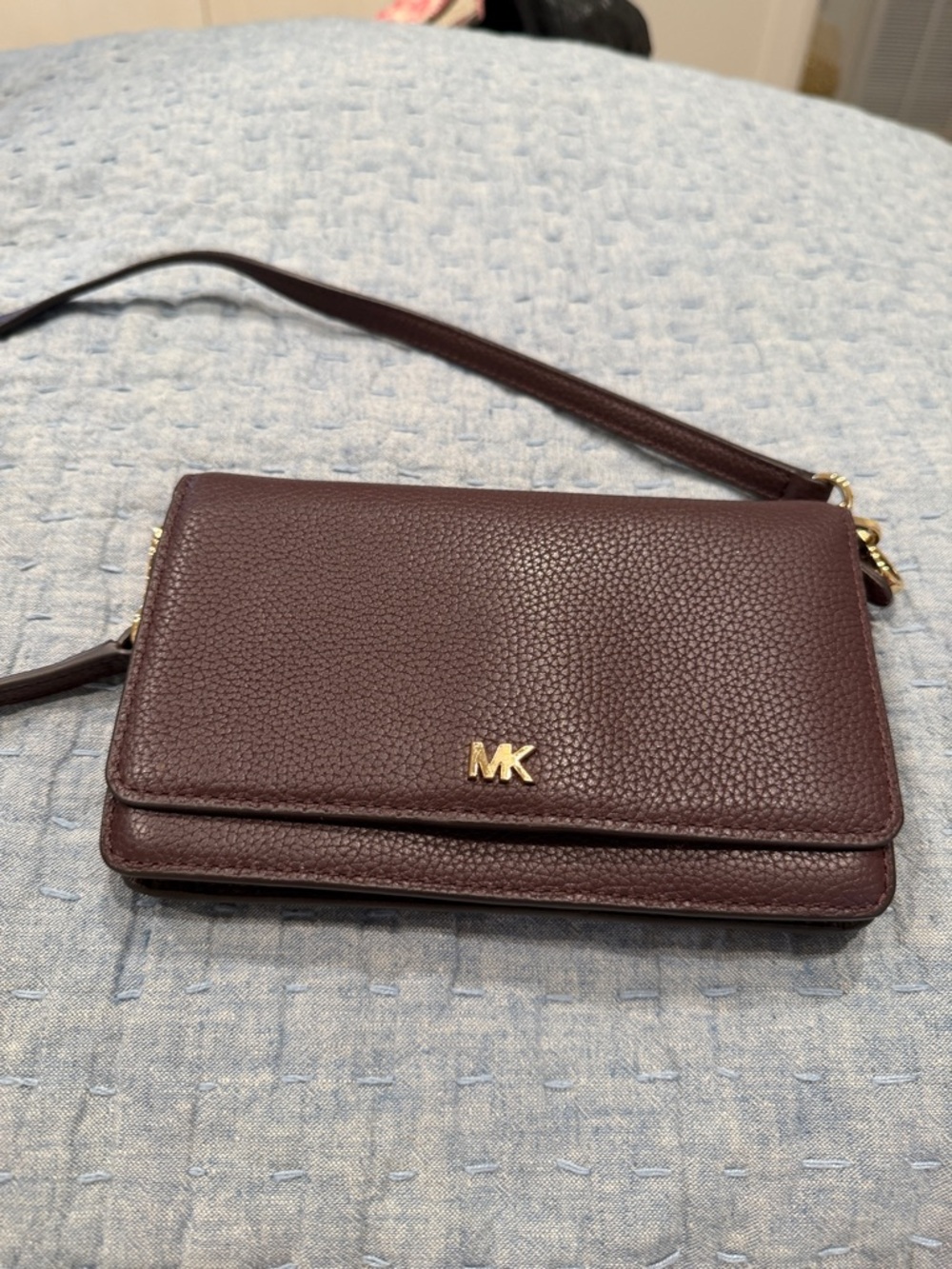 Michael Kors Pebbled Leather Crossbody in Chocolate with Gold Hardware